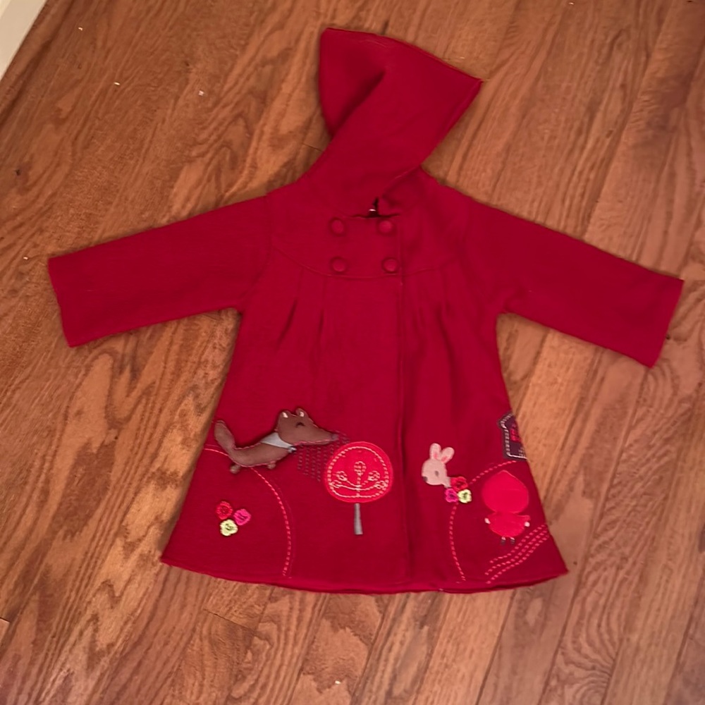 DPAM Toddler Girl Coat Jacket red wool Hood Zip 12 mth super cute! Unique & Rare